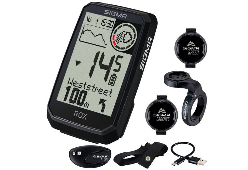 SIGMA Fahrradcomputer Rox 4.0 Fahrrad GPS Navi Endurance Sensor Set 01066 Plus von SIGMA