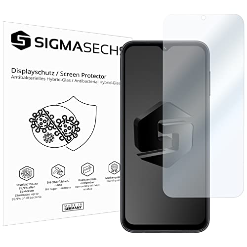 SIGMASECHS 1 x antibakterielle Hybridglasfolie kompatibel mit Samsung Galaxy A14 (4G | 5G) flexible Panzerglasfolie Panzerfolie Schutzfolie beseitigt bis zu 99,9% der Bakterien gemäß ISO 22196 von SIGMASECHS