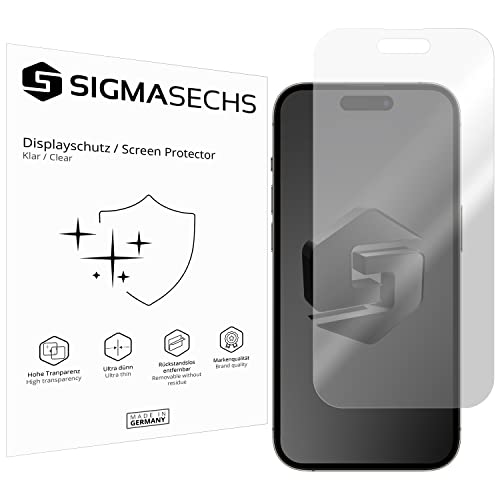 SIGMASECHS 2 x Displayschutzfolie kompatibel mit iPhone 14 Pro Displayfolie Schutzfolie Folie Zubehör Crystal Clear KLAR von SIGMASECHS