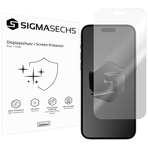 SIGMASECHS 2 x Displayschutzfolie kompatibel mit iPhone 14 Pro Max Displayfolie Schutzfolie Folie Zubehör Crystal Clear KLAR von SIGMASECHS