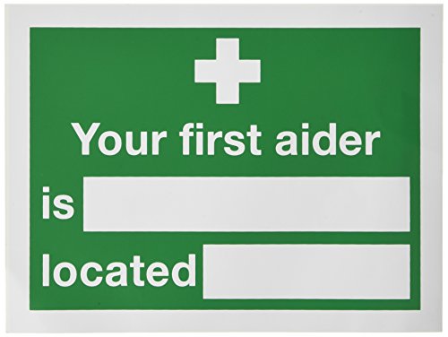 Signs & Labels E42A/S Sicherheitsschild Ersthelfer (in englischer Sprache), selbstklebend, 150 mm x 200 mm von SIGNS & LABELS