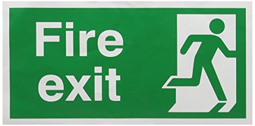 SIGNSLAB E98A/S englisches Sicherheitsschild „Fire Exit“ mit Mann der nach Rechts rennt, selbstklebend, 150 x 300 mm von SIGNSLAB