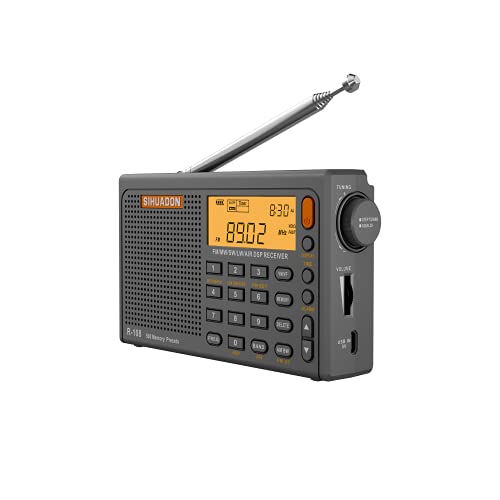 SIHUADON R-108 Kleines Tragbare Radios Wiederaufladbares Batterieradio UKW FM AM SW Airband Radio weltempfänger digitalradio mit ATS-Stationsspeicher Sleep-Funktion (Grau) von SIHUADON
