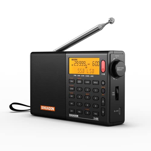 Tragbares Digitales Radio SIHUADON D808 UKW-Stereo KW MW LW SSB AirBand MultiBand Radio Lautsprecher LCD-Display Wecker Sleep Timer Schwarz von SIHUADON