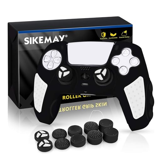 SIKEMAY PS5 Controller Skin, rutschfeste, dicke Silikon-Schutzhülle, perfekt kompatibel mit Playstation 5 Dualsense Controller Grip mit 10 x Daumengriffkappen (schwarz-weiß) von SIKEMAY