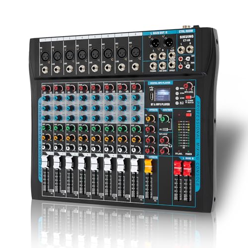 8 Kanal Audio Mixer Sound Board Mixer 16 DSP Effekt Audio Interfacer w/USB Drive für Computer Recording, 48V Power, XLR Microphone Jack DJ Mixer für Karaoke Studio Streaming Recording von SIKUING