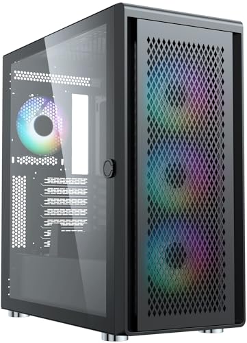 Silentware Air 100 Midi Tower PC-Gehäuse, Große Metall Mesh-Front, gehärtetes Glas-Seitenfenster, 4x 120mm A-RGB Hydro-Lager Lüfter, GPU bis 383mm, abnehmbarer Mesh Deckel, ATX Netzteil, Schwarz Silentware Air 100 Midi Tower PC-Gehäuse, Große Metall Mesh-Front, gehärtetes Glas-Seitenfenster, 4x 120mm A-RGB Hydro-Lager Lüfter, GPU bis 383mm, abnehmbarer Mesh Deckel, ATX Netzteil, Schwarz von SILENTWARE