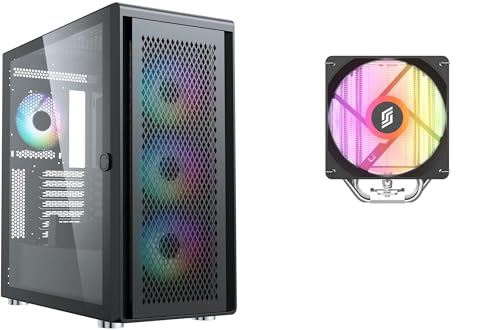 Silentware PC-Gaming Bundle Air 100 PC-Gehäuse + Bora CPU-Kühler – A-RGB, Mesh-Front, Glas-Seite, 4X 120mm PWM Lüfter, ATX Netzteil, 5 Heatpipes, TDP bis 215W, Intel & AMD kompatibel von SILENTWARE
