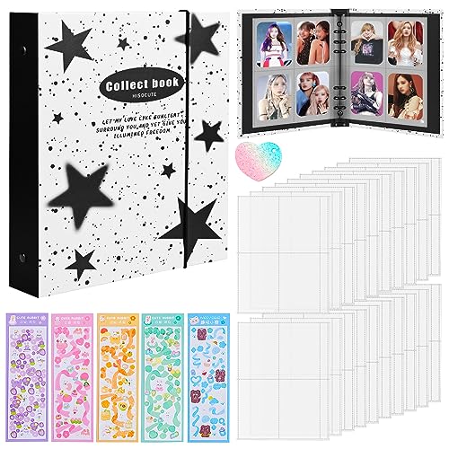 A5 Binder Fotokartenalbum, 3 Zoll Kpop Fotoalbum Halter mit 20 Blätter 4 Fächer Fotosichthüllen(160Taschen), Durchsichtige Schutzhülle, 5 Bunte Aufkleber, 6 Ringbuch Photocard Binder Kpop von SIMDAO