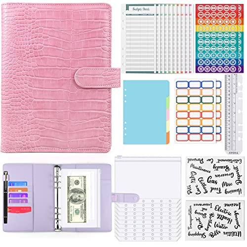 A5 Binder Notizbuch Set, PU Leder Loseblatt Notizbuchmit 12 Pcs Binder Taschen, 12 Budget Bleche, Etikettenaufkleber, Lineal und 5 Farbige Binder-Teiler, Für Financial Planner, Geldsparen von SIMDAO