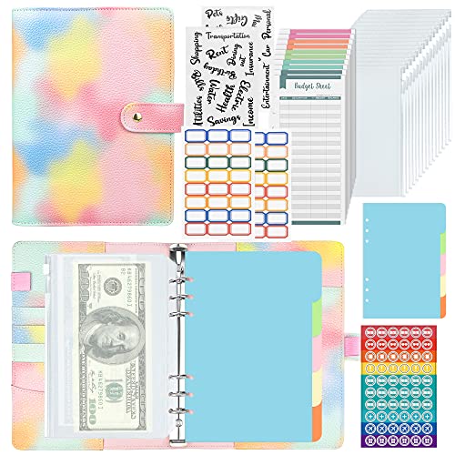 A5 Binder Notizbuch Set, PU Leder Loseblatt Notizbuchmit 12 Pcs Binder Taschen, 12 pcs Budget Blätter, Etikettenaufkleber und 5 Farbige Binder-Teiler, Für Financial Planner, Geldsparen(Rosa) von SIMDAO