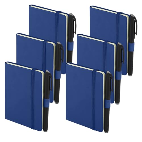 SIMDAO 6Pcs Notizbuch A6, 9 x 14 cm Kleine Notizbücher mit mit Stiften, Gummibandverschluss, Hardcover mit Soft-Touch-Pu-Cover, Mini Notizbuch Pocket Notizbuch (Blau) von SIMDAO