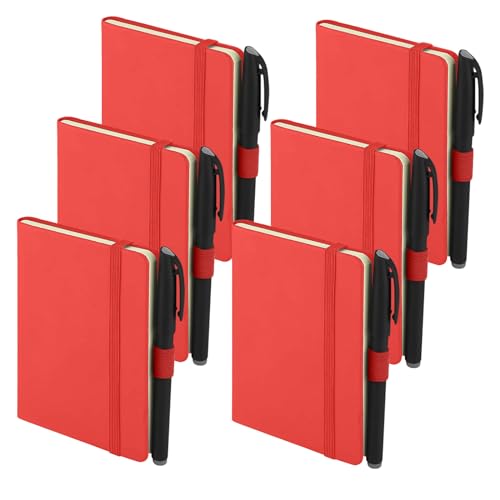 SIMDAO 6Pcs Notizbuch A6, 9 x 14 cm Kleine Notizbücher mit mit Stiften, Gummibandverschluss, Hardcover mit Soft-Touch-Pu-Cover, Mini Notizbuch Pocket Notizbuch (Rot) von SIMDAO