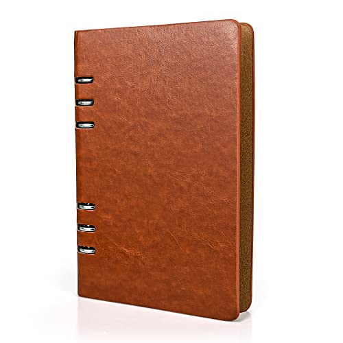 SIMDAO A5 Leder-Notizbuch, Nachfüllbar, Recyceltes Tagebuch 6 Löcher, Ringe, lose Tasche, Leder, nachfüllbar, Hardcover, Tagebuch, Notizbuch für Reisen Studieren, Business, Schreiben(Braun Rot) von SIMDAO