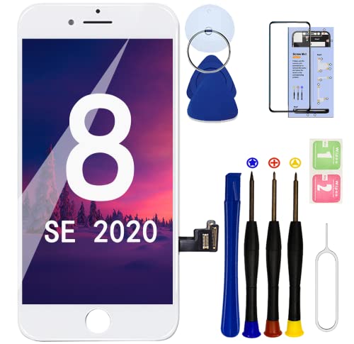 1xErsatzdisplay für iPhone 8, 11.9 cm (4.7 Zoll), LCD-Touch-Digitizer, komplettes Display, mit wasserfestem Klebstoff, gehärtetes Glas und Reparaturwerkzeug-Set (weiß, A1905, A1906)) von SIMDOG