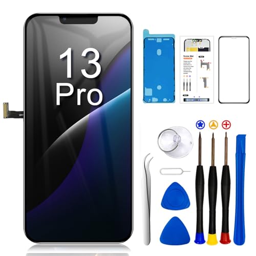 Ersatz-Set für iPhone 13 Pro, 15,5 cm (6,1 Zoll), COF Full HD LCD-Display, 3D-Touchscreen-Digitizer, komplette Montage + Reparaturwerkzeuge + Displayschutzfolie, kompatibel mit A2638, A2483, A2636, von SIMDOG