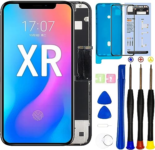 Für iPhone XR 6,1 Zoll LCD Display Digitizer Bildschirm Ersatz (Modell A1984, A2105, A2106, A2108) Display Digitizer Assembly Touchscreen mit Rahmen Montage Reparaturwerkzeug und Klebestreifen (6,1 von SIMDOG