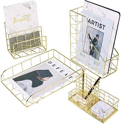 SIMMER STONE Schreibtisch-Organizer-Set, 4-in-1-Deko-Schreibtisch-Zubehör-Organizer, Aktenhalter, Briefsortierer, Schreibtischablage und 3-fach Schreibtisch-Organizer, Gold SIMMER STONE Schreibtisch-Organizer-Set, 4-in-1-Deko-Schreibtisch-Zubehör-Organizer, Aktenhalter, Briefsortierer, Schreibtischablage und 3-fach Schreibtisch-Organizer, Gold von SIMMER STONE