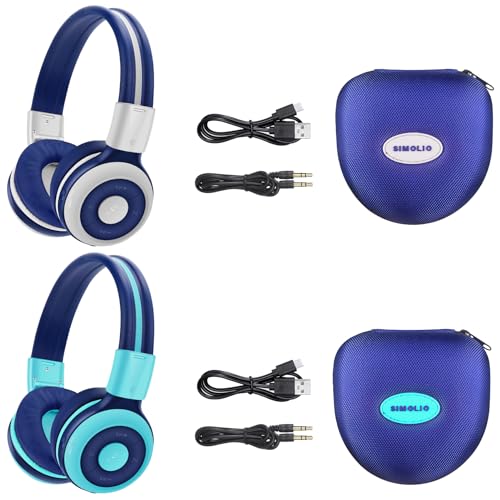 SIMOLIO 2 Stück of Bluetooth Kopfhörer Kinder, Kinderkopfhörer mit 75dB, 85dB, 94dB Lautstärke begrenzt, Bluetooth-Kopfhörer für Teenager mit eingebautes Mikrofon, für Schule und Reise Mint+Grau von SIMOLIO