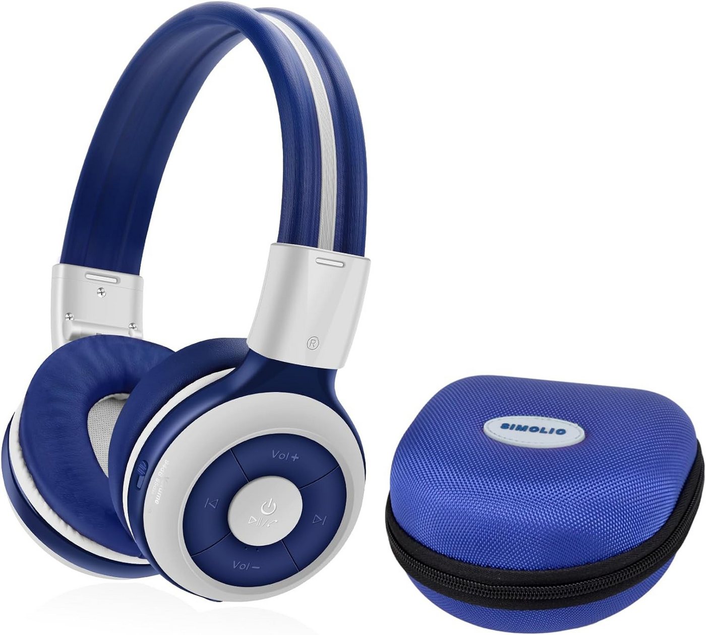 SIMOLIO Bluetooth Faltbare Kabellose mit 75dB / 85dB / 94dB Volume Limit Kinder-Kopfhörer (Komfortabler Sitz mit flexiblen Kopfbändern und geräuschisolierenden Memory Foam-Ohrpolstern., mit Lautstärke begrenzt, mit Bluetooth und Kabel für Jugentliche) von SIMOLIO