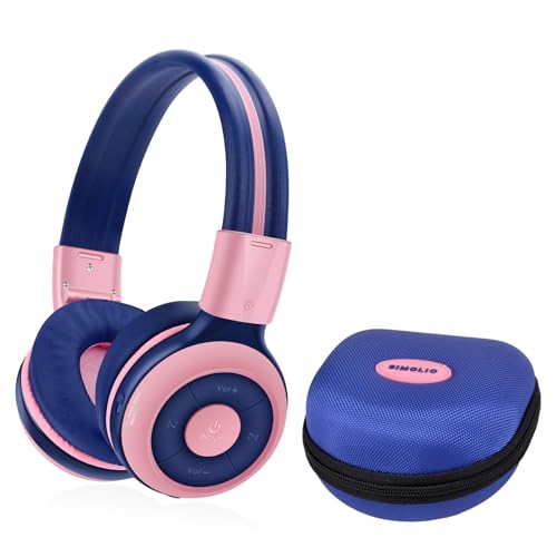 SIMOLIO Bluetooth Kinder Kopfhörer, Kinder-kopfhörer mit Legrenzter Lautstärke, Kinder Wireless Headset mit Musik Sharing Klinke - Pink von SIMOLIO