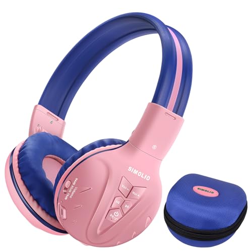 SIMOLIO Bluetooth Kinder Kopfhörer mit Legrenzter Lautstärke, Kindersicherer Kopfhörer mit Share Port, Drahtlose Kopfhörer für Kinder, Bluetooth Kinder Headsets für Mädchen -Pink von SIMOLIO