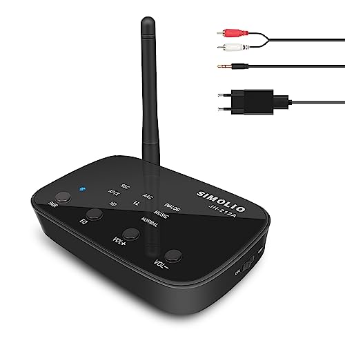 SIMOLIO JH-212A Bluetooth Empfänger für Stereoanlage, Bluetooth Audio Adapter Receiver mit Cinch & 3.5mm AUX, aptX Low Latency und aptX HD, Bis zu 197 Fuß Lange Reichweite von SIMOLIO