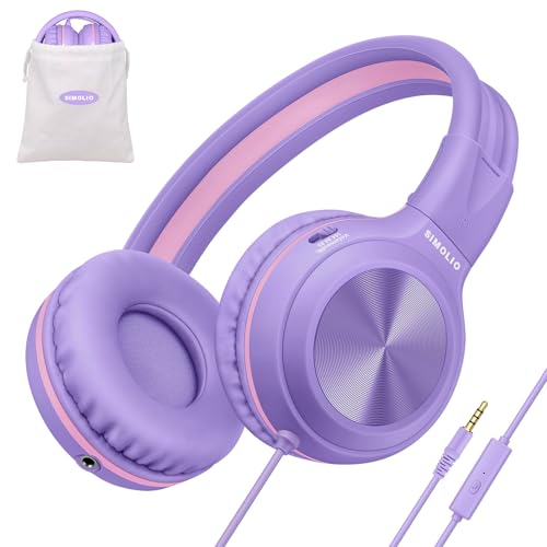 SIMOLIO Kabelgebundene Kopfhörer für Kinder, Mädchen, Schulkopfhörer mit Mikrofon und sicherem Lautstärkebegrenzer und Share-Port, faltbare, verstellbare Over-Ear-Headsets für Tablet, Reisen, von SIMOLIO