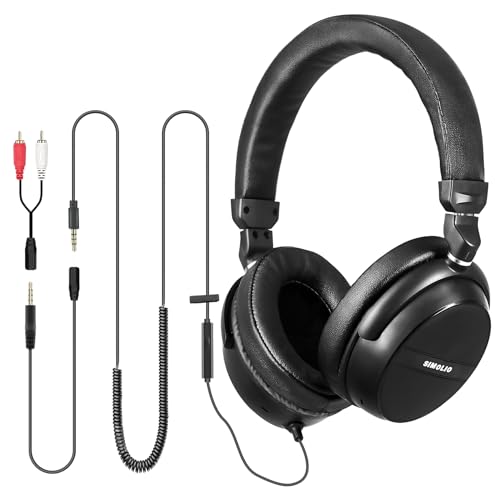 SIMOLIO TV Kopfhörer mit Langem Kabel für Fernseher, 15ft Spule Kabel Plus 6.6ft Verlängerungskabel, Supports RCA and 3.5mm AUX Output, Over-Ear Kopfhörer mit Lautstärkeregelung & Mic SM-906 von SIMOLIO