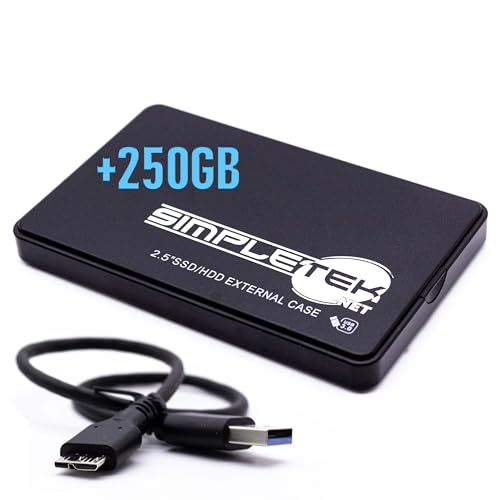 SIMPLETEK - 2,5" SSD Caddy Gehäuse mit 250GB HDD Externes USB 3.0 PC-Gehäuse (Generalüberholt) von SIMPLETEK