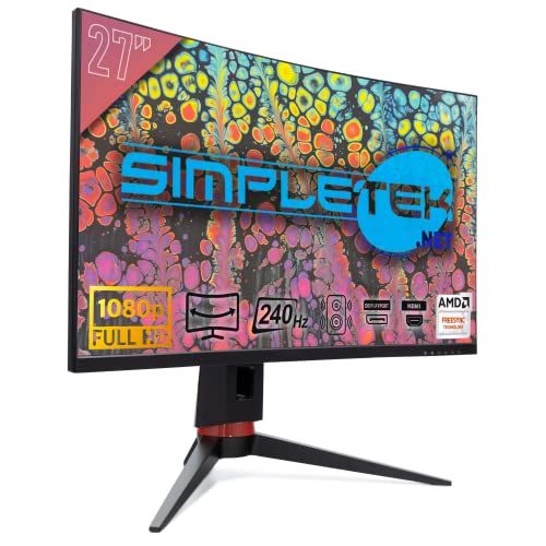 SIMPLETEK 27 Zoll gebogener Monitor, FHD, 240 Hz, 1920 x 1080 px, Freesync, Overboost | Schwarz, RGB LED auf der Rückseite von SIMPLETEK