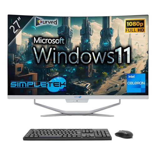 SIMPLETEK All-in-One AiO 27 Zoll FHD Curvo Windows 11 Celeron bis 1,8 GHz 16 GB RAM SSD 960 GB + kabellose Maus inklusive Webcam PC Gaming Curved Streaming Home Arbeit Computer für Jungen SIMPLETEK All-in-One AiO 27 Zoll FHD Curvo Windows 11 Celeron bis 1,8 GHz 16 GB RAM SSD 960 GB + kabellose Maus inklusive Webcam PC Gaming Curved Streaming Home Arbeit Computer für Jungen von SIMPLETEK