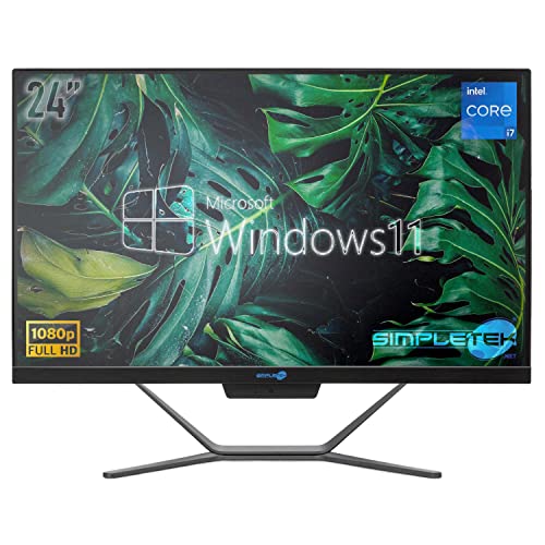 SIMPLETEK - All-in-One-PC 24 Zoll FHD | Core i7 | 16 GB RAM | SSD 240 GB + HDD 2 TB | Windows 11 Pro | Webcam | WiFi5 | Desktop Büro Zuhause Schule von SIMPLETEK