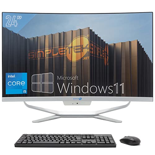 SIMPLETEK All-in-One PC 24 Zoll Full HD Gebogen Core i5 Bis zu 3,30 GHz Windows 11 Pro 16 GB RAM SSD 2 TB + 240 GB Webcam 1080p WiFi5 BT HDMI Festcomputer Aio Home Schule Arbeit von SIMPLETEK