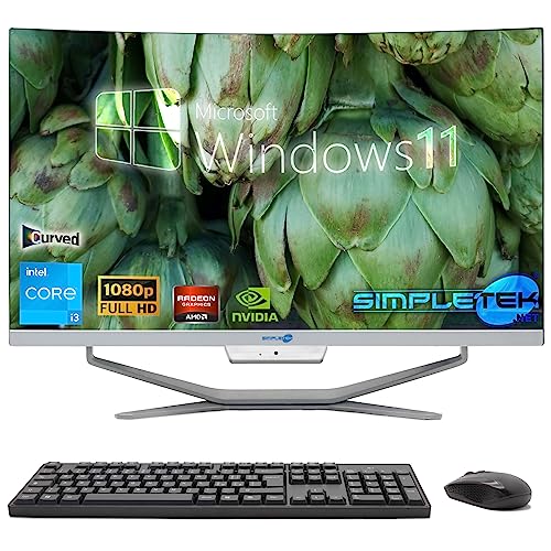 SIMPLETEK - All in One PC mit gebogenem Bildschirm 24 Zoll Core i3 | Grafikkarte nVidia GT710 1 GB | Windows 11 | 16GB RAM SSD 960GB | Ideal für Büro, Schule, Zuhause von SIMPLETEK