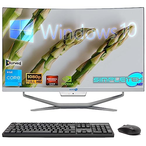 SIMPLETEK - All in One PC mit gebogenem Bildschirm 24 Zoll Core i3 | Grafikkarte nVidia GT710 mit 1 GB | Windows 10 | 16 GB RAM SSD 480 GB | Ideal für Büro, Schule, Zuhause von SIMPLETEK