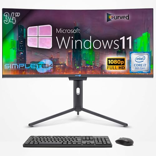 SIMPLETEK - All-in-One-PC mit gebogenem Bildschirm von 34 Zoll (81 cm) Breite | Core i7 8. Generation | Windows 11 Pro | 32 GB RAM | SSD 2 TB | Integrierte 2K Webcam | WiFi 6 und BT 5.2 von SIMPLETEK