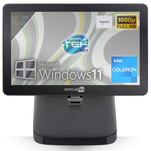 SIMPLETEK - POS All in One Gehäuse Touchscreen 15,6 Zoll FHD IPS mit Doppelbildschirm VFD Windows 11 | 4 GB RAM SSD 120 GB | Barcode 1D QR Magnetbänder von SIMPLETEK