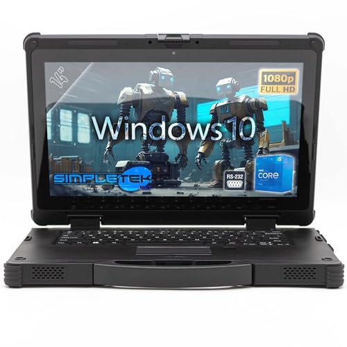 SIMPLETEK - Rugged Notebook 14 Zoll FHD Core i5 11Gen Dual Akku Windows 10 | 16 GB RAM SSD 480 GB | PC Industrielaptop Ultra Resistent Stoßfest Staub Wasser IP65 von SIMPLETEK