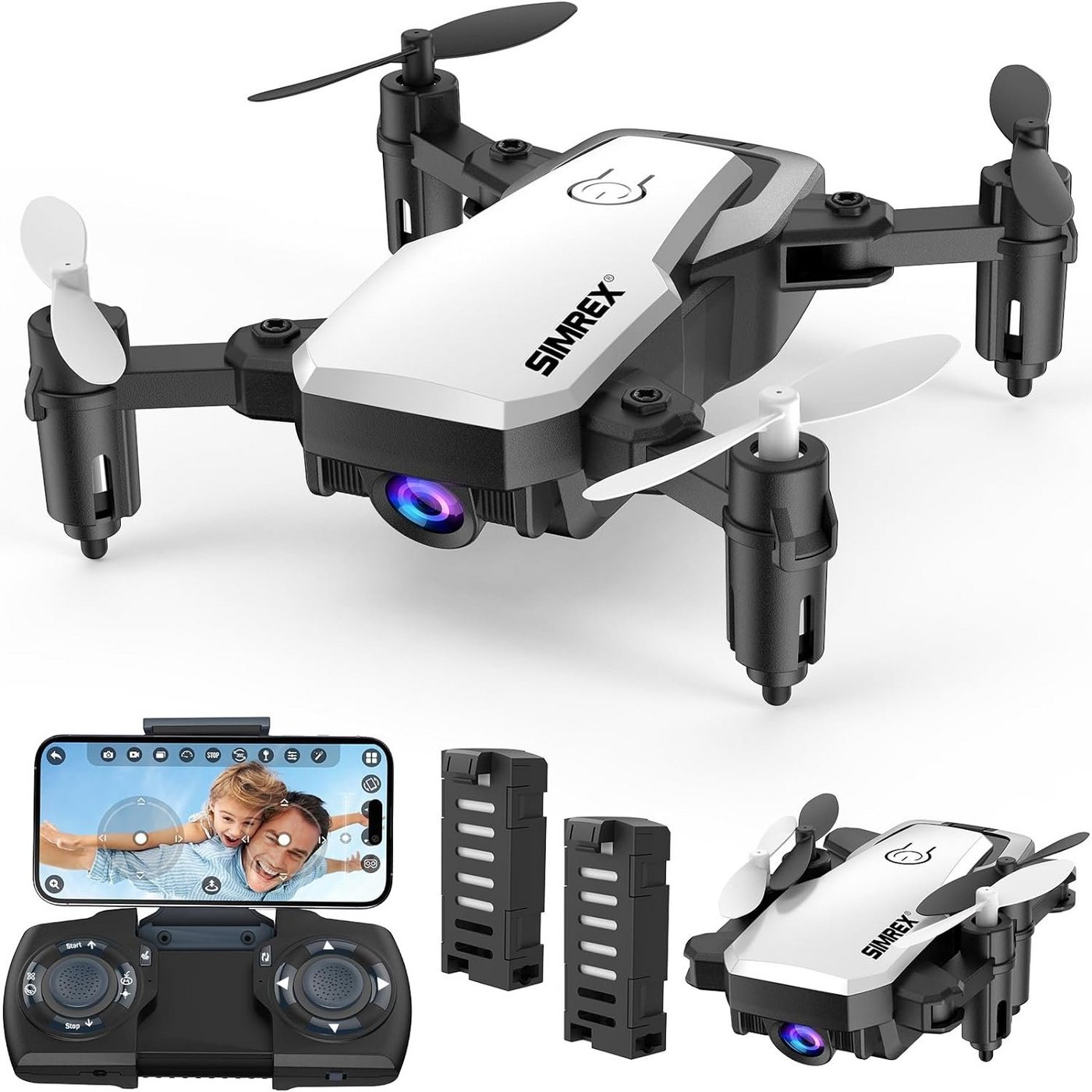 SIMREX X300C Mini Drohne mit Kamera FPV, RC Quadcopter faltbar, Höhenhaltung Drohne (720P HD, Mit 3D-Flip, Headless-Modus, Schwerkraftkontrolle und 2 Batterien) von SIMREX