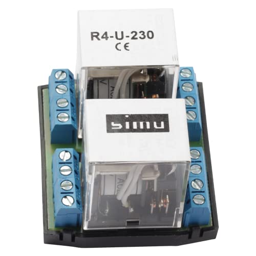 SIMU | Trennrelais R4-U-230 (bis zu 4 Motore) für Rollladen und Sonnenschutzanlagen, Manuell, CE, 5A, 230V AC, Hutschienenmontage, Silber-Legierung, Arbeitskontakt, 0-60°C von SIMU
