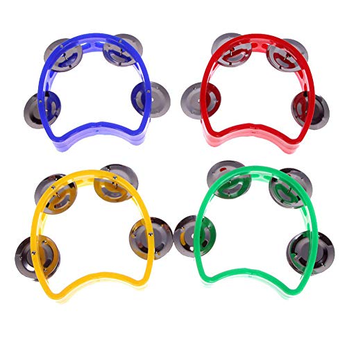 4Pcs Mini Tambourine mit 4 Schellen, Rot Gelb Blau Grün von SIMUER
