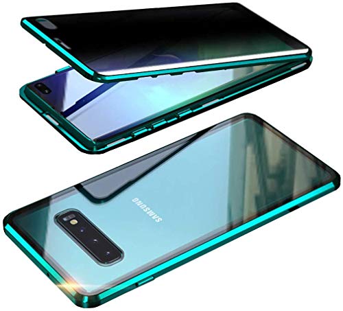 Anti-peep Magnetische Handyhülle für Samsung Galaxy S10 Plus/ S10+ Hülle 360 Grad Magnetische Adsorption Metall Schutzhülle Anti-Spy Gehärtetem Glas Privacy Screen Schutz Case Anti-Spähen Cover,Grün von SIMao
