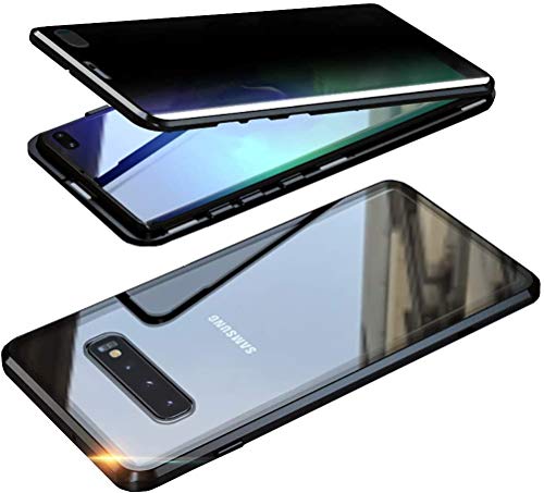 Anti-peep Magnetische Handyhülle für Samsung Galaxy S10 Plus/S10+ Hülle 360 Grad Magnetische Adsorption Metall Schutzhülle Anti-Spy Gehärtetem Glas Privacy Screen Schutz Case Anti-Spähen Cover,Schwarz von SIMao