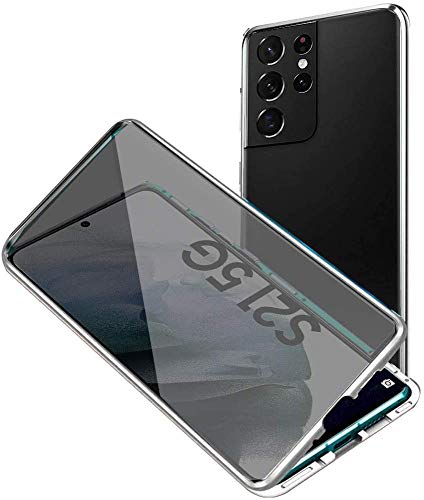 Anti-peep Magnetische Handyhülle für Samsung Galaxy S21 5G Hülle 360 Grad Magnetische Adsorption Metall Schutzhülle Anti-Spy Gehärtetem Glas Privacy Screen Schutz Case Anti-Spähen Cover,Silber von SIMao