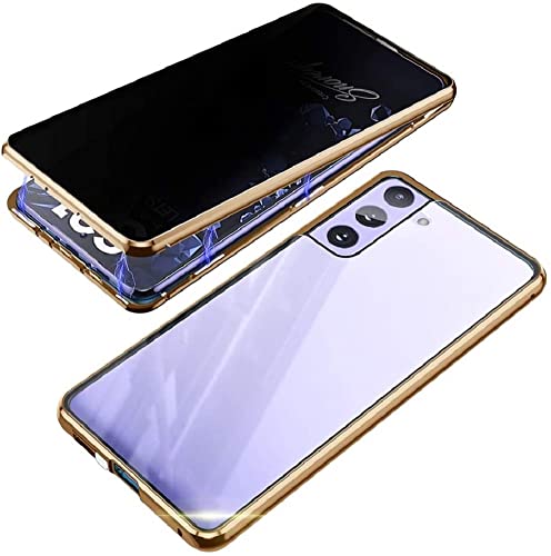 Anti-peep Magnetische Handyhülle für Samsung Galaxy S21 Ultra 5G Hülle 360 Grad Magnetische Adsorption Metall Schutzhülle Anti-Spy Gehärtetem Glas Privacy Screen Schutz Case Anti-Spähen Cover,Gold von SIMao