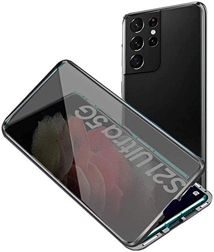 Anti-peep Magnetische Handyhülle für Samsung Galaxy S21 Ultra 5G Hülle 360 Grad Magnetische Adsorption Metall Schutzhülle Anti-Spy Gehärtetem Glas Privacy Screen Schutz Case Anti-Spähen Cover,Schwarz von SIMao