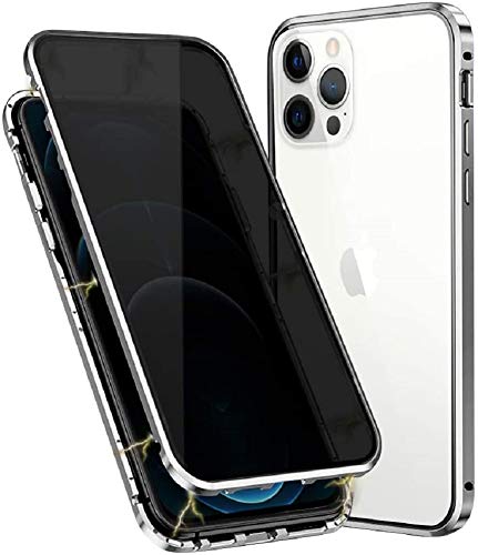 Anti-peep Magnetische Handyhülle für iPhone 12/ iPhone 12 Pro,360 Grad Magnetische Adsorption Metallrahmen Schutzhülle Anti-Spy Gehärtetem Glas Privacy Screen Schutz Case Anti-Spähen Flip Cover,Silber von SIMao