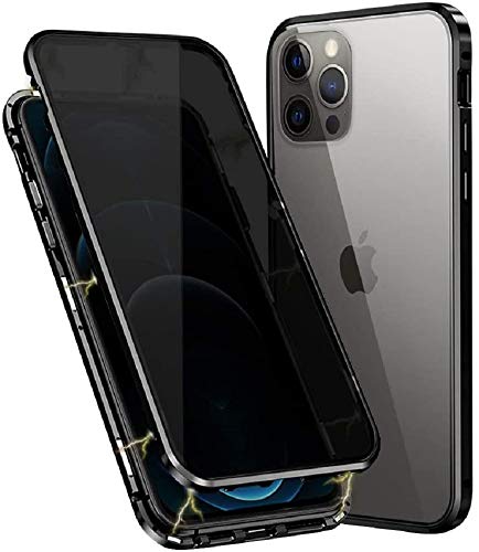 Anti-peep Magnetische Handyhülle für iPhone 12/iPhone 12 Pro,360 Grad Magnetische Adsorption Metallrahmen Schutzhülle Anti-Spy Gehärtetem Glas Privacy Screen Schutz Case Anti-Spähen Flip Cover,Schwarz von SIMao