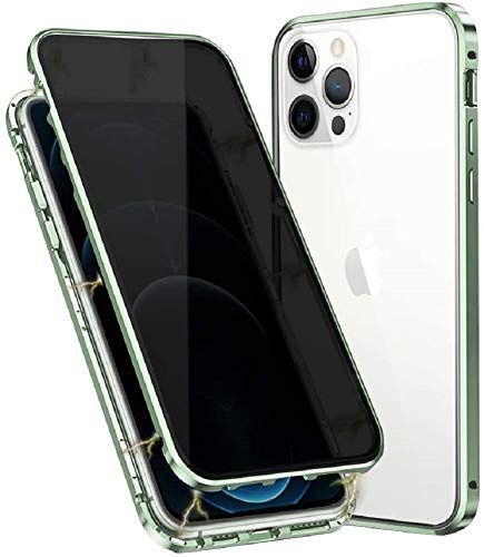 Anti-peep Magnetische Handyhülle für iPhone 12 Mini,360 Grad Magnetische Adsorption Metallrahmen Schutzhülle Anti-Spy Gehärtetem Glas Privacy Screen Schutz Case Anti-Spähen Flip Cover,Grün von SIMao